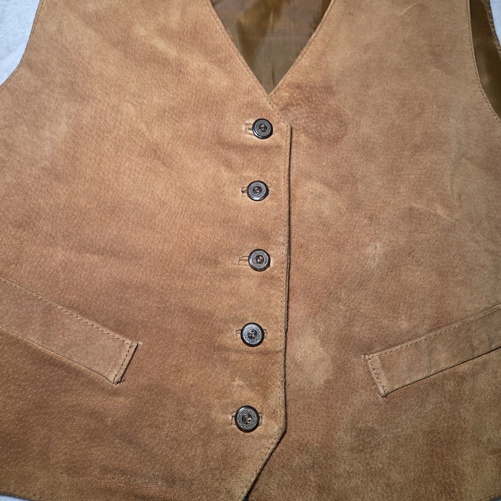 Arizona Jean Co. Brown Faux Suede Western Vest Women's XL Button Front Vintage - Picture 7 of 8